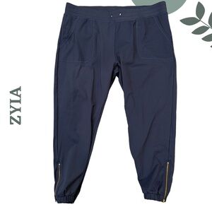 Zyia Active Navy Cropped Joggers with Gold Zipper Detail | Size XXXL